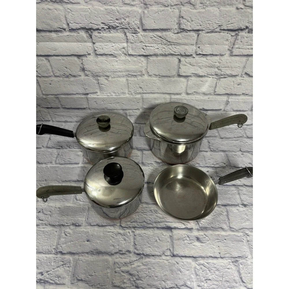 Revere Ware Set Saucepans Stockpot Lids 1801 Copper Bottom Pots Lids 9 Piece